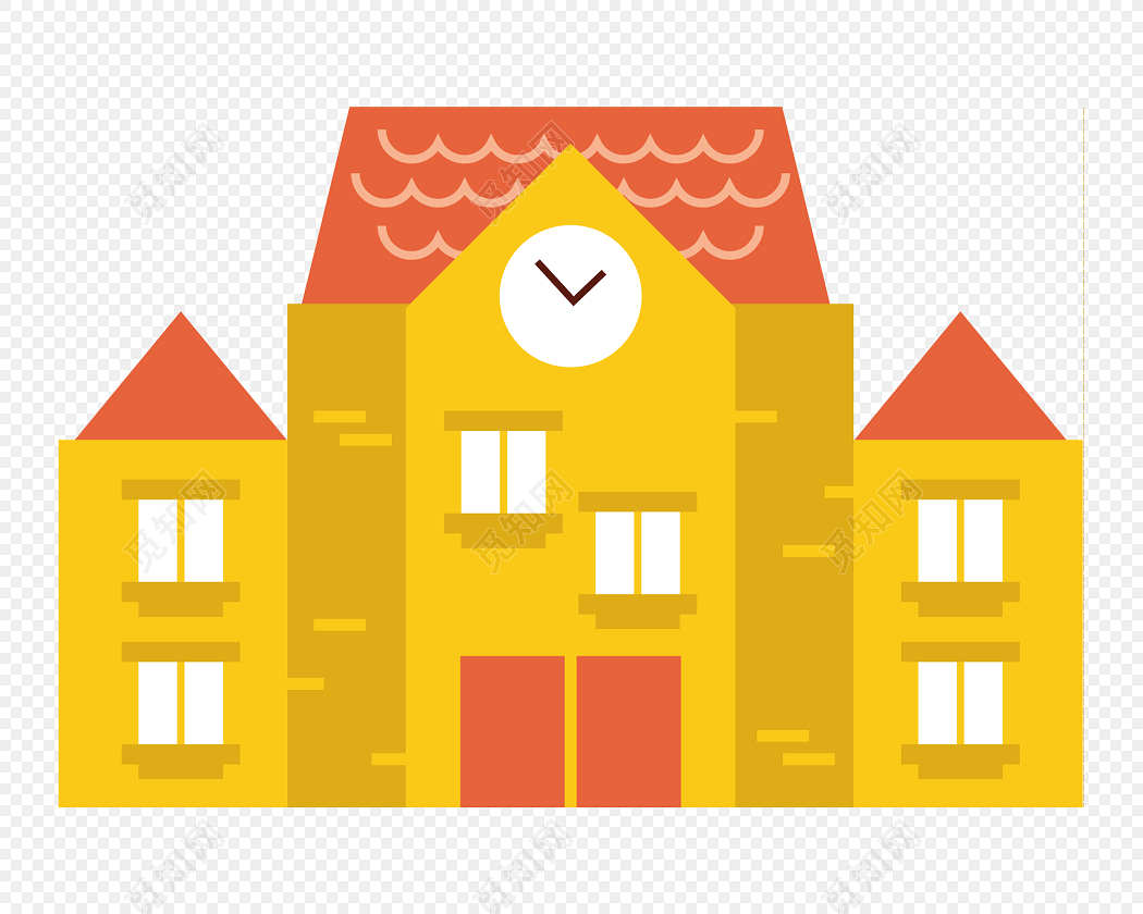 彩色卡通学校教学楼插画素材