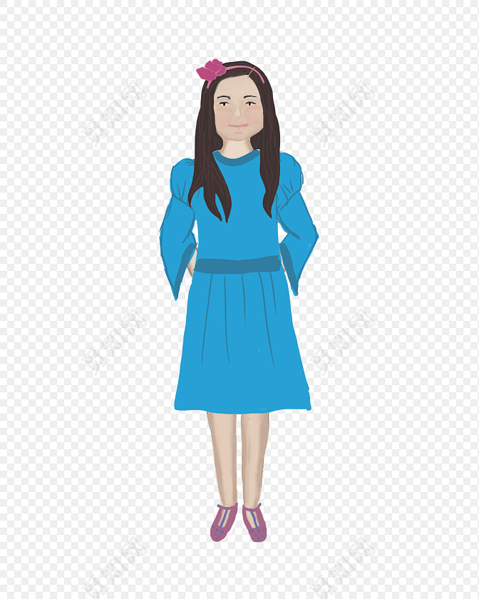 蓝色裙子胖女孩矢量图