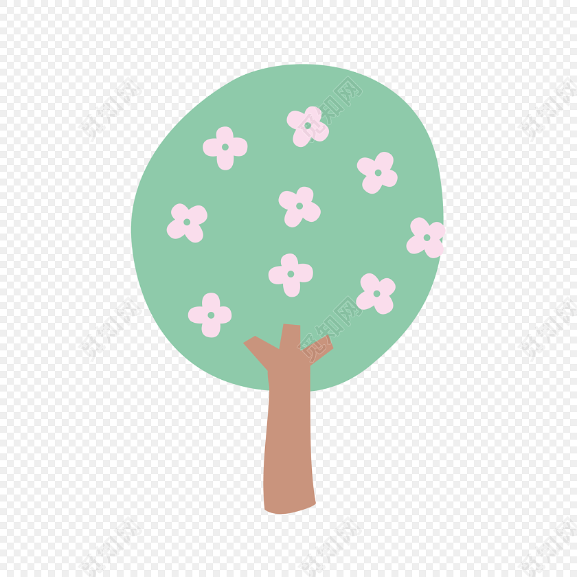 粉色小花小树卡通画素材
