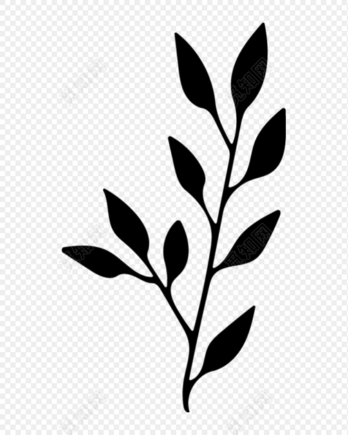 黑色剪影植物叶子枝条素材