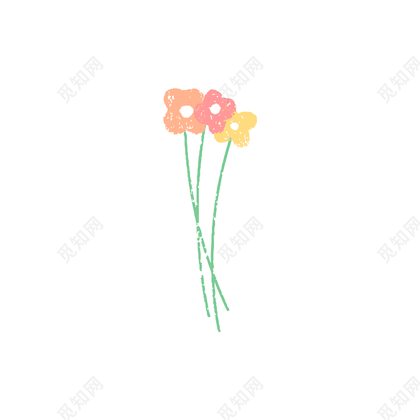 卡通可爱蜡笔画小花素材