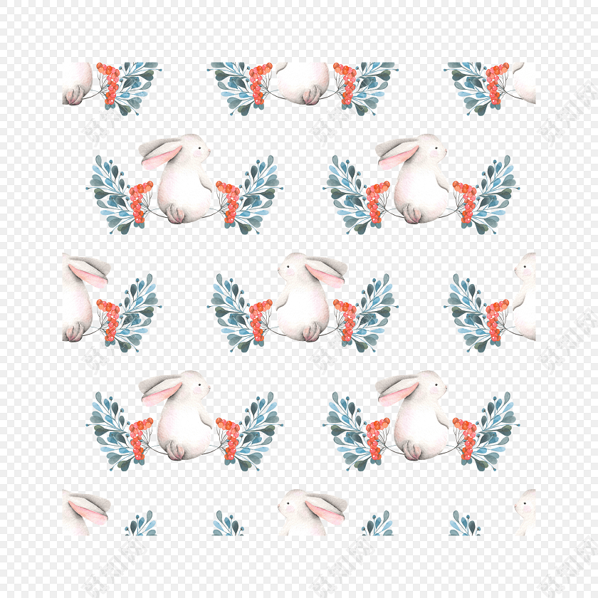 卡通手绘动物兔子水彩背景插画素材