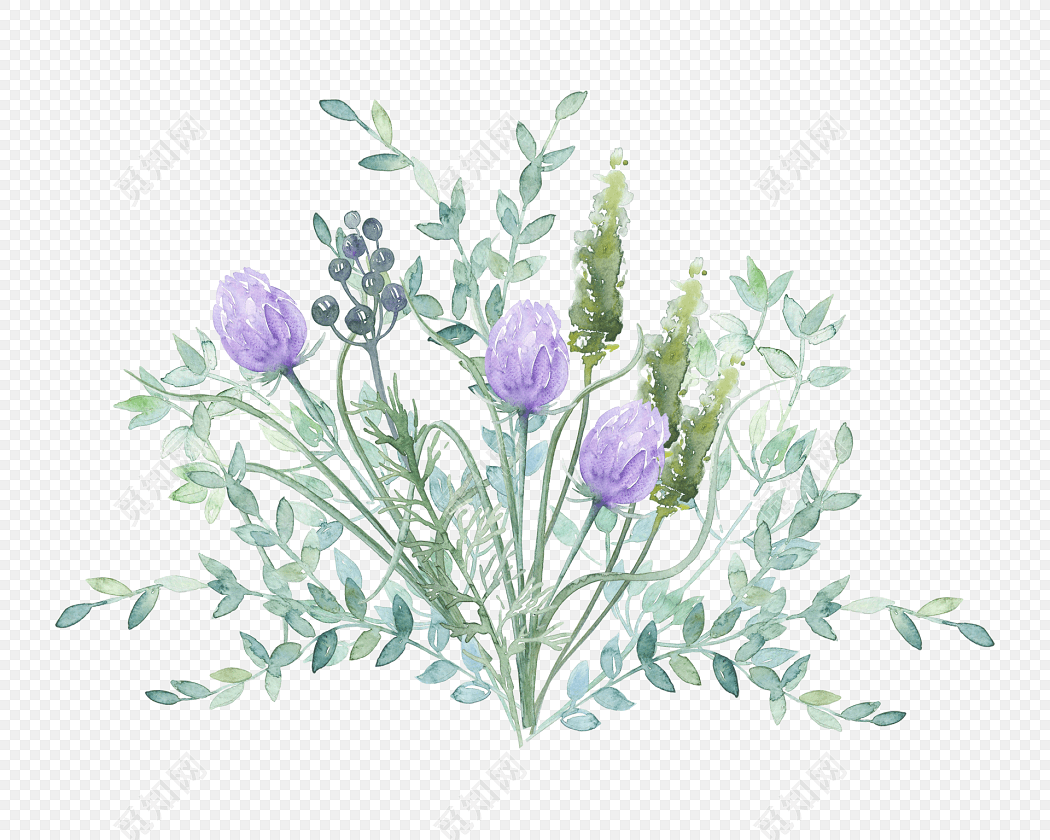 彩色卡通手绘植物花朵水彩插画