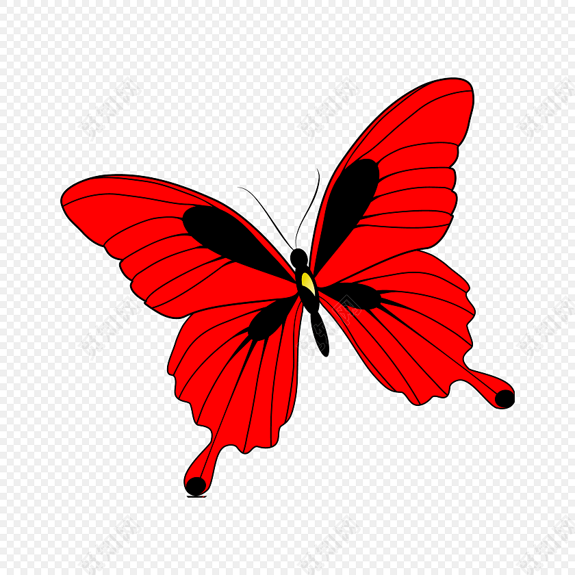 红色卡通蝴蝶扁平插画素材