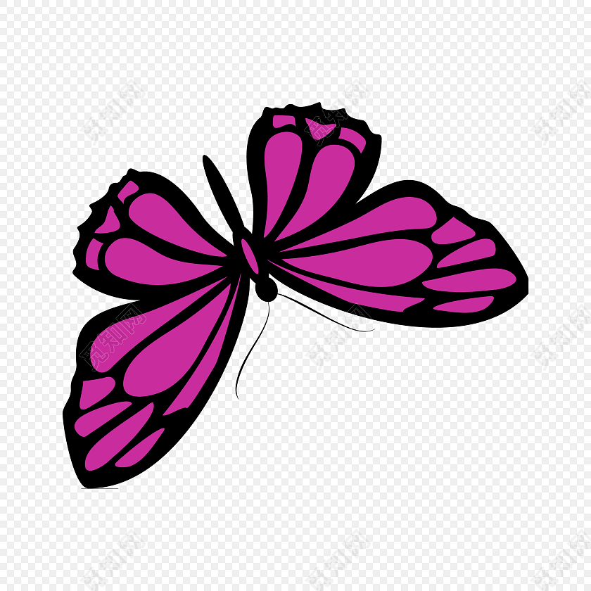 粉色卡通花纹蝴蝶扁平插画素材