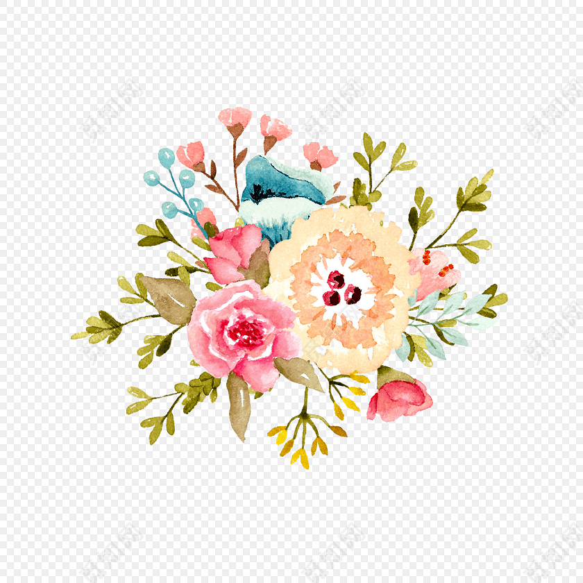 卡通水彩手绘小清新花草