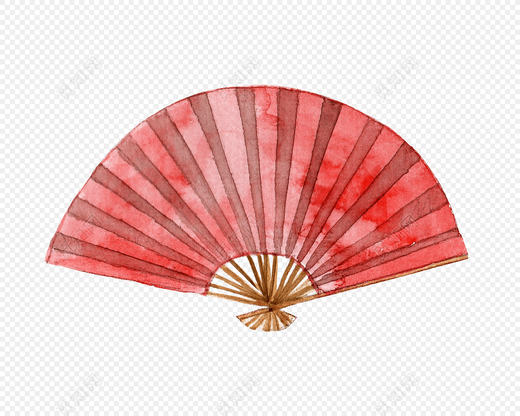 手绘红色条纹扇子素材
