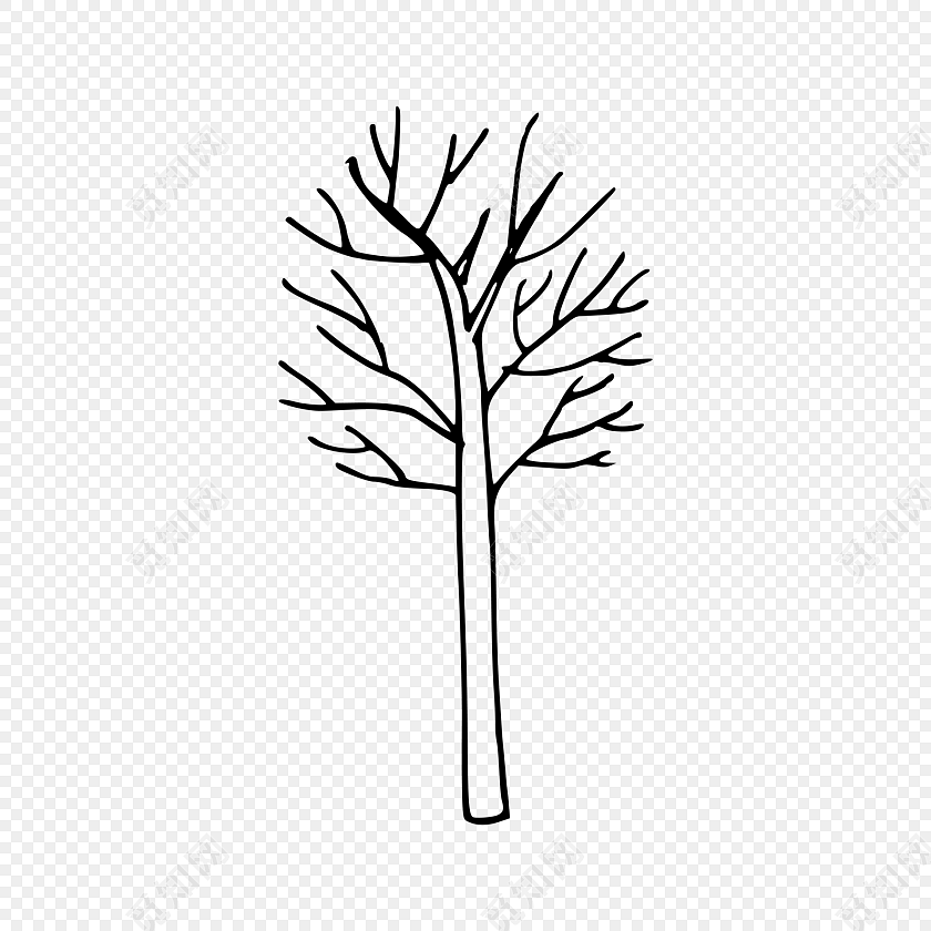 简笔画素描黑色线条树木植物素材