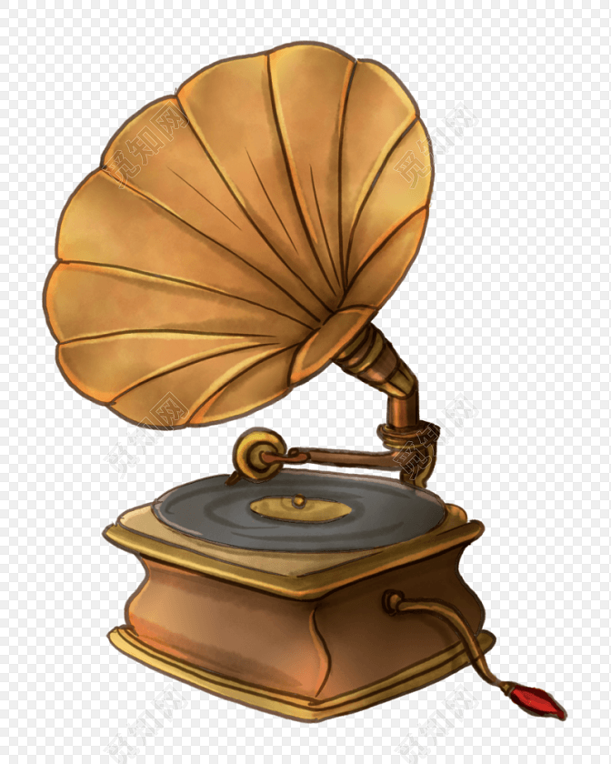 金属色老式喇叭留声机素材