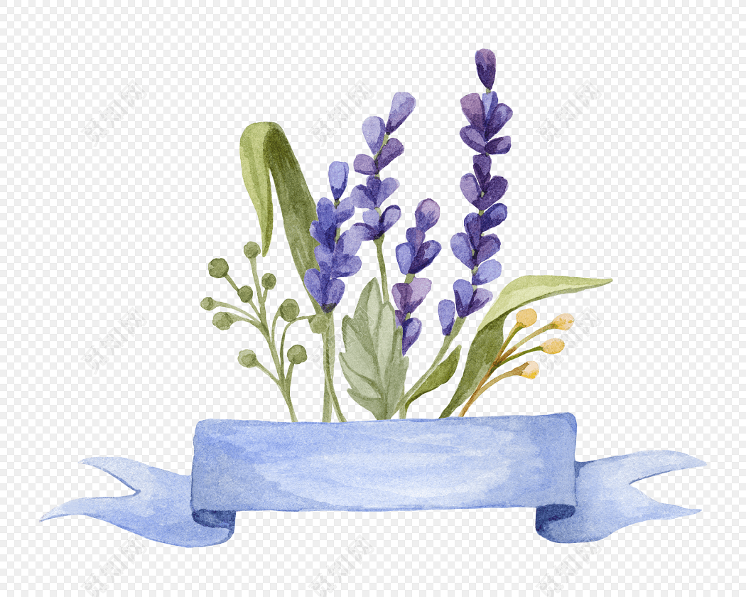 蓝色卡通手绘薰衣草矢量图片