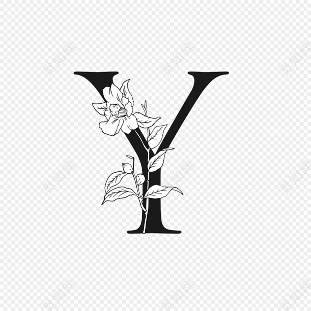 黑白创意花卉字母y设计素材