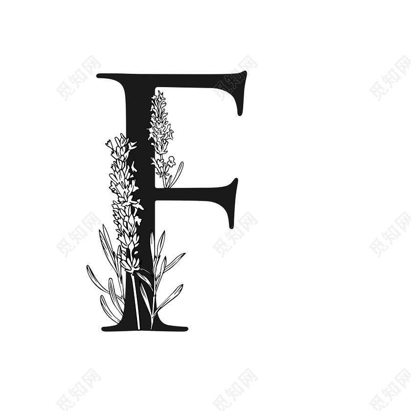 黑白创意花卉字母f设计素材