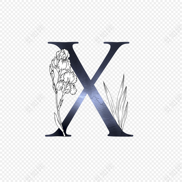 黑白创意花卉字母x设计素材