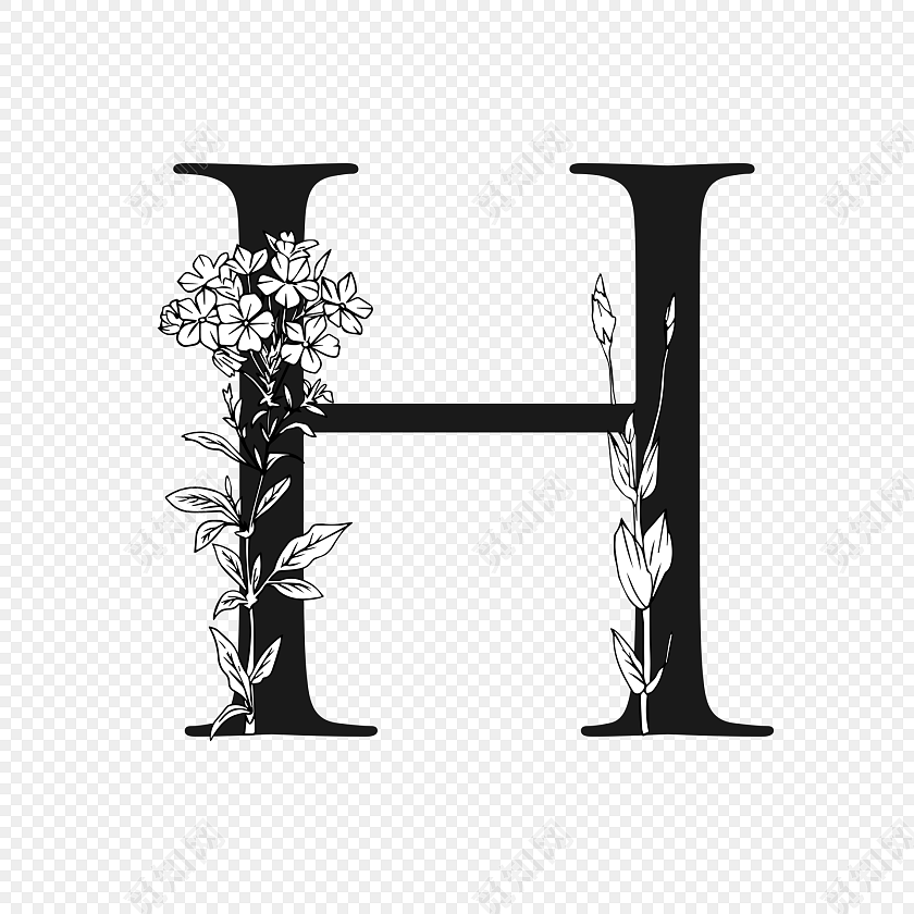 黑白创意花卉字母h设计素材图片