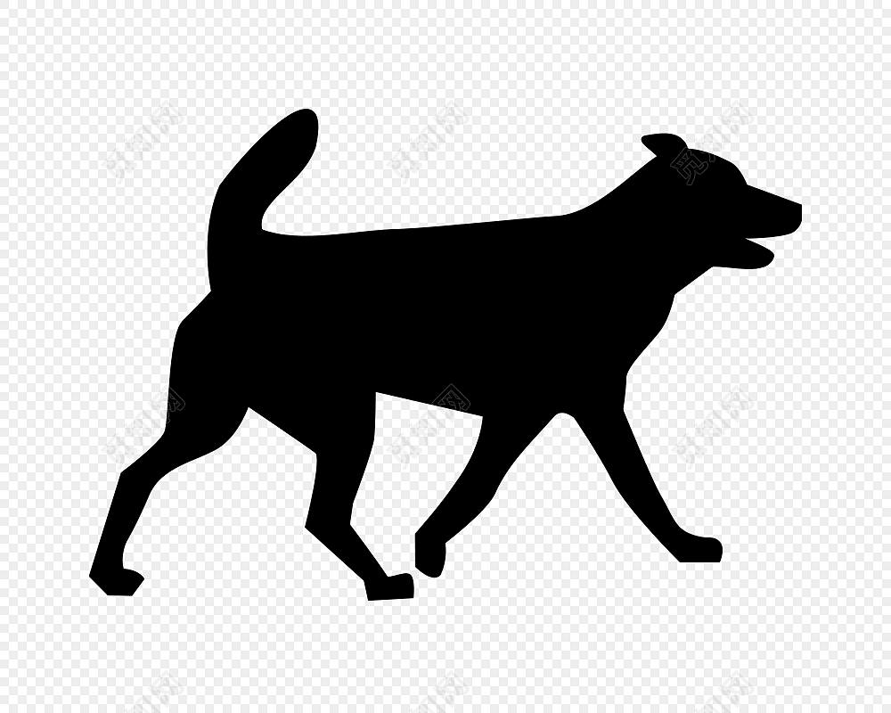 黑色卡通宠物狗剪影插画素材
