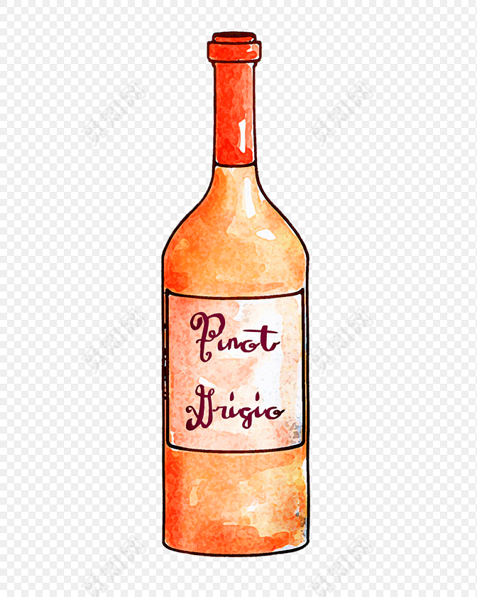 彩色手绘红酒瓶插画素材
