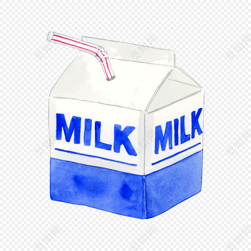蓝色卡通手绘牛奶盒矢量图片