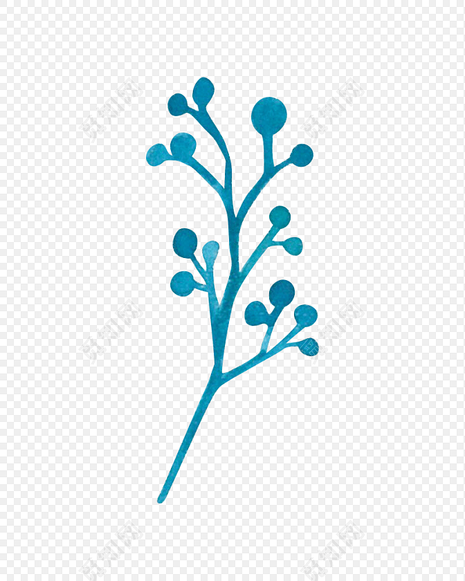 蓝色手绘花草元素