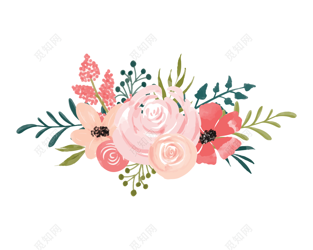 森系小清新水彩手绘绿叶花插画素材