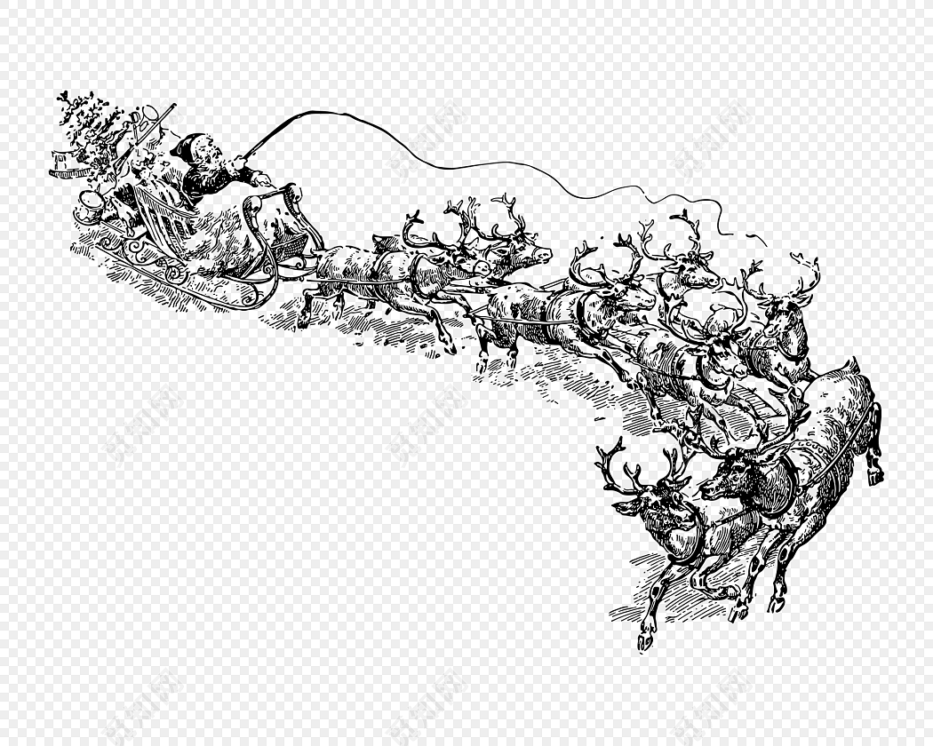鹿群麋鹿黑白钢笔画素材
