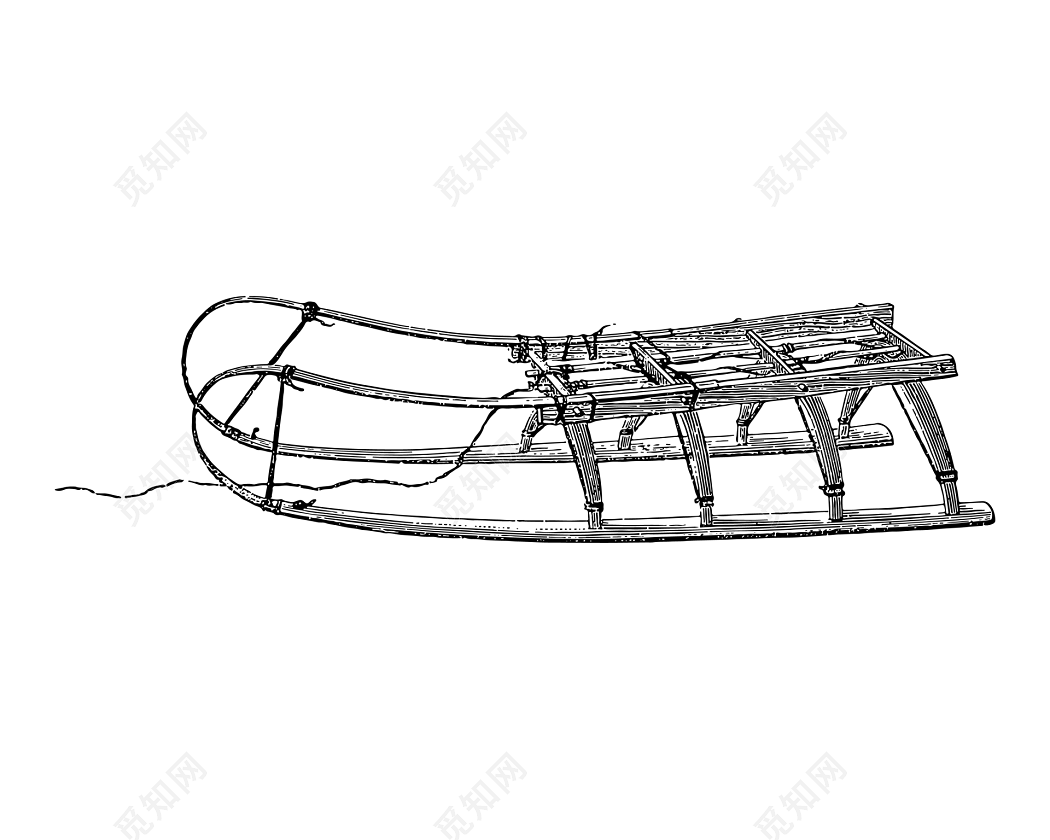 雪橇车黑白钢笔画素材
