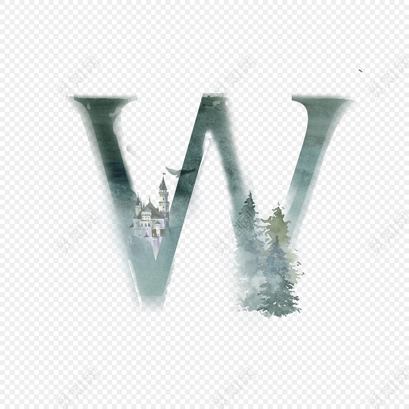 水墨画字母w素材