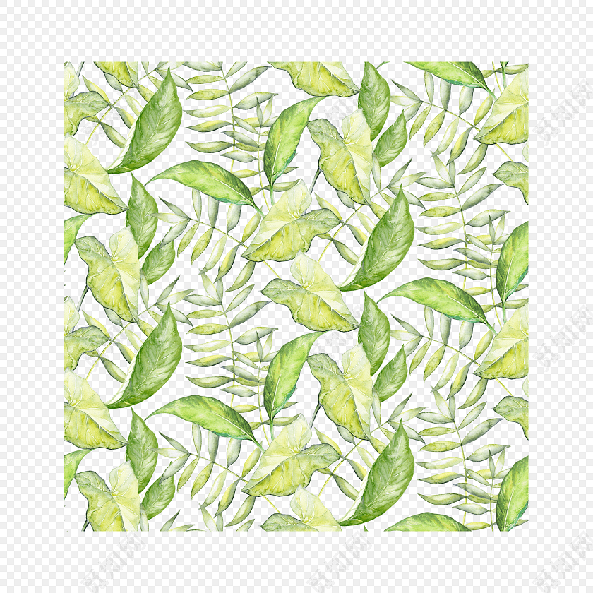 绿色清新植物树叶水彩插画背景素材