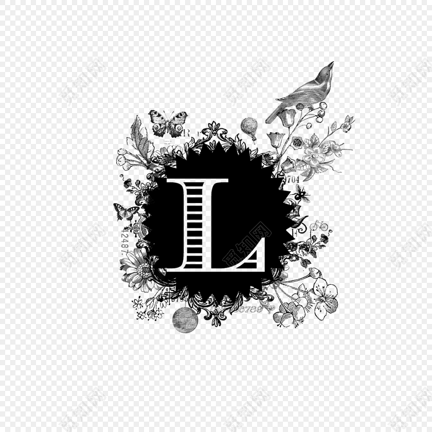 黑色手绘l字母镜面艺术字免抠素材