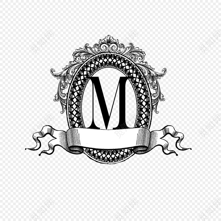 黑色手绘m字母镜面艺术字免抠素材