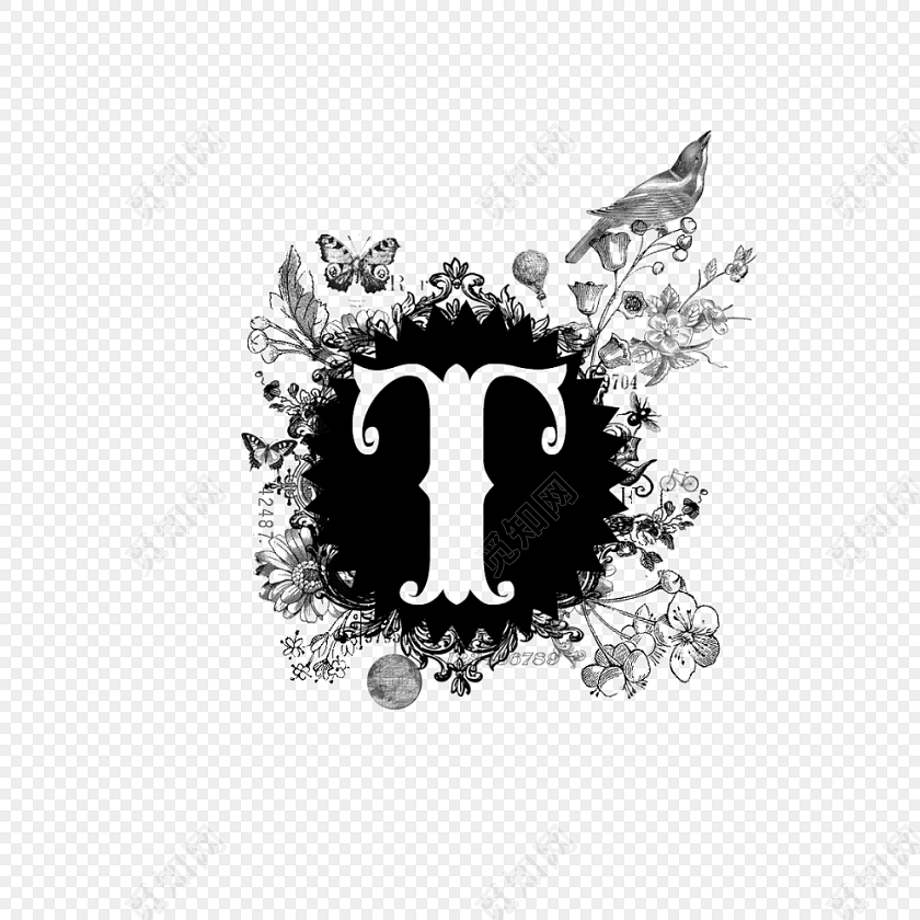 黑色手绘t字母镜面艺术字免抠素材