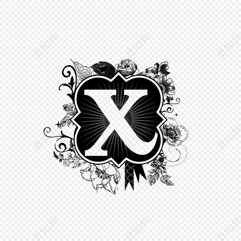 黑色手绘x字母镜面艺术字