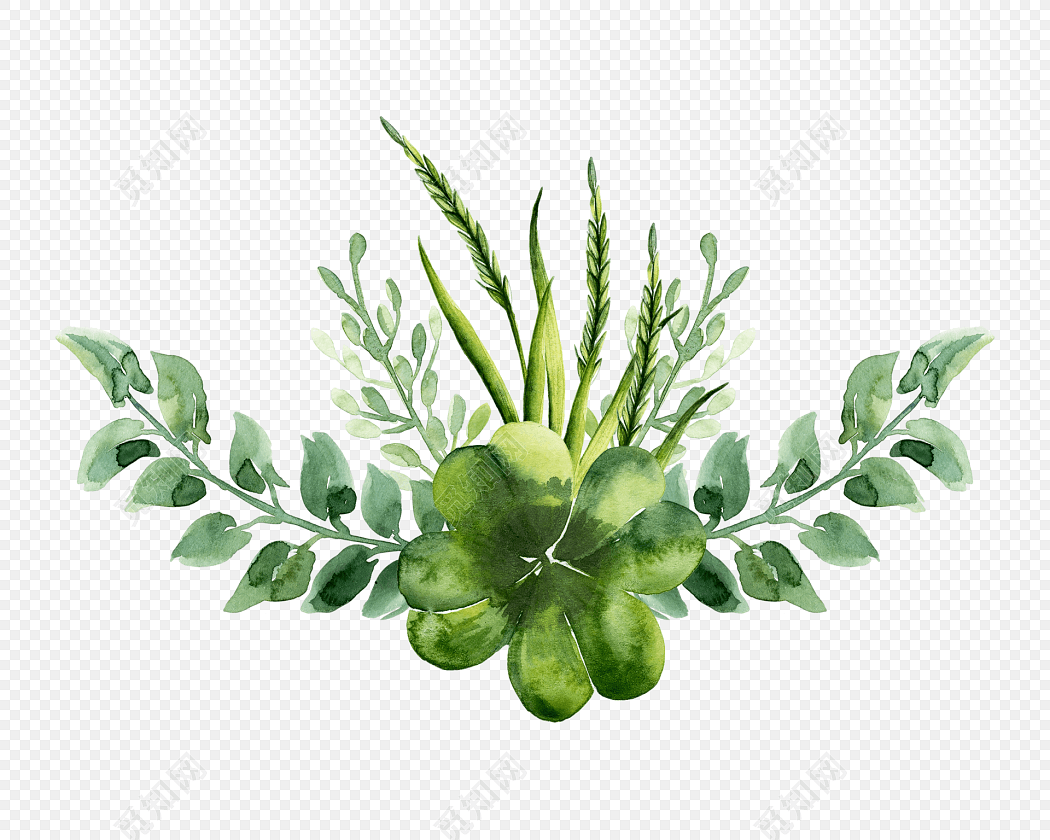 绿色清新植物水彩插画素材