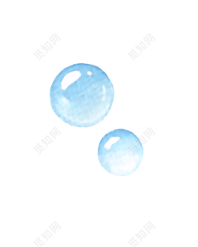 蓝色手绘气泡水彩插画