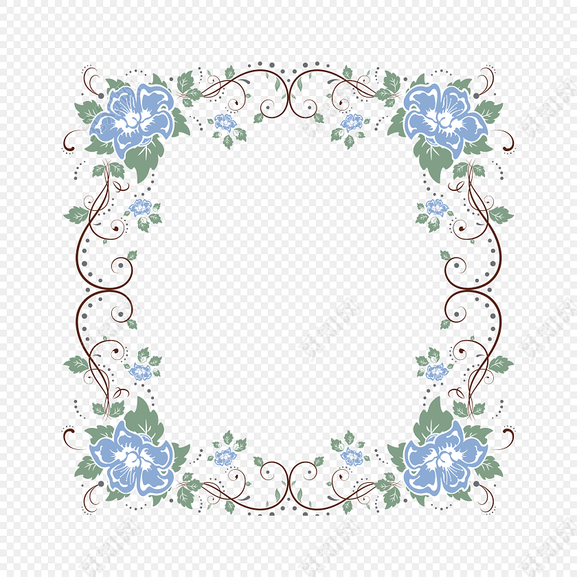 蓝色清新花藤藤蔓花边边框
