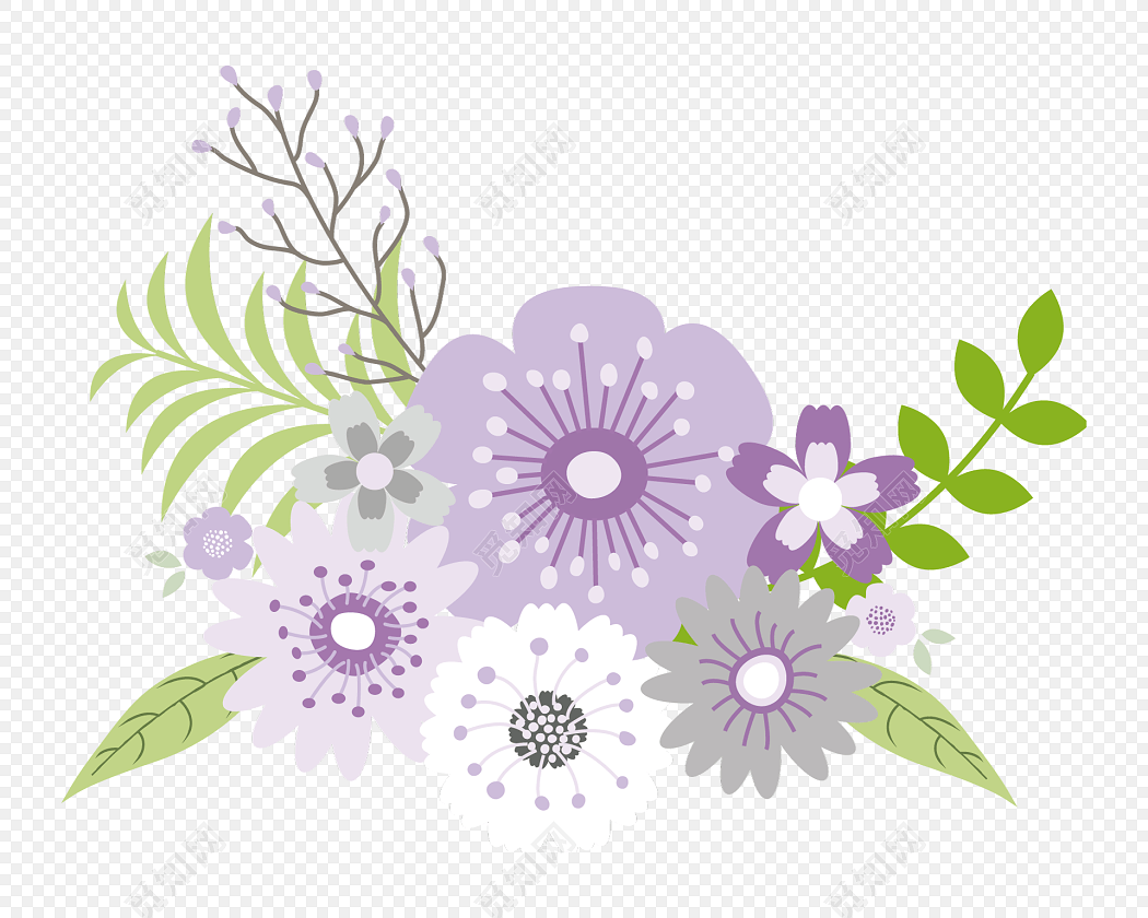 紫色花朵花草元素插画素材