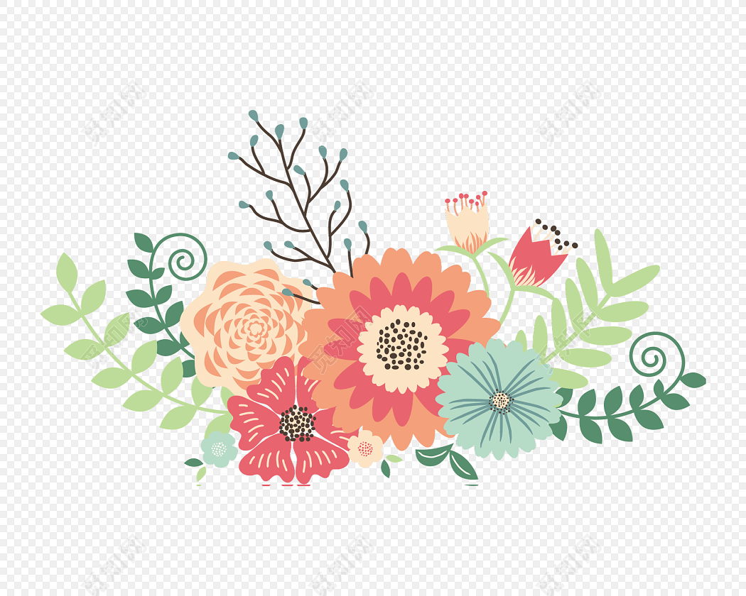 典雅彩色花草插画素材