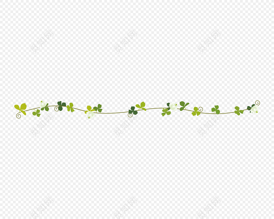 矢量手绘清新花草藤蔓花藤花边横向装饰