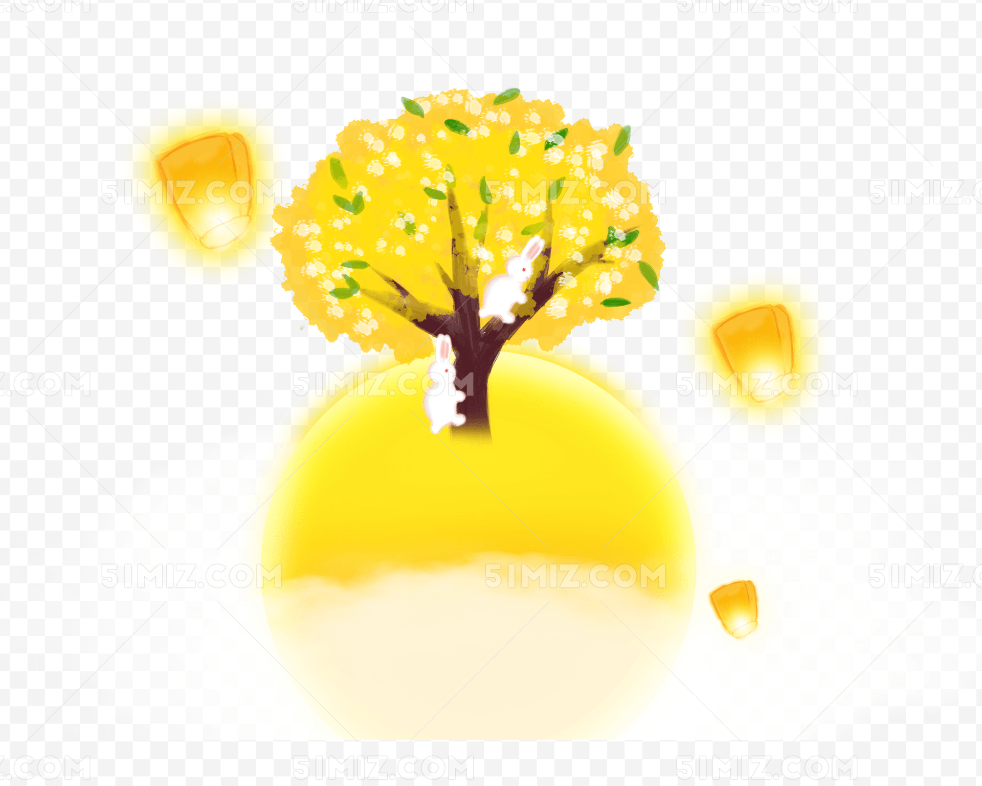 中秋节月亮上的桂花树psd分层素材