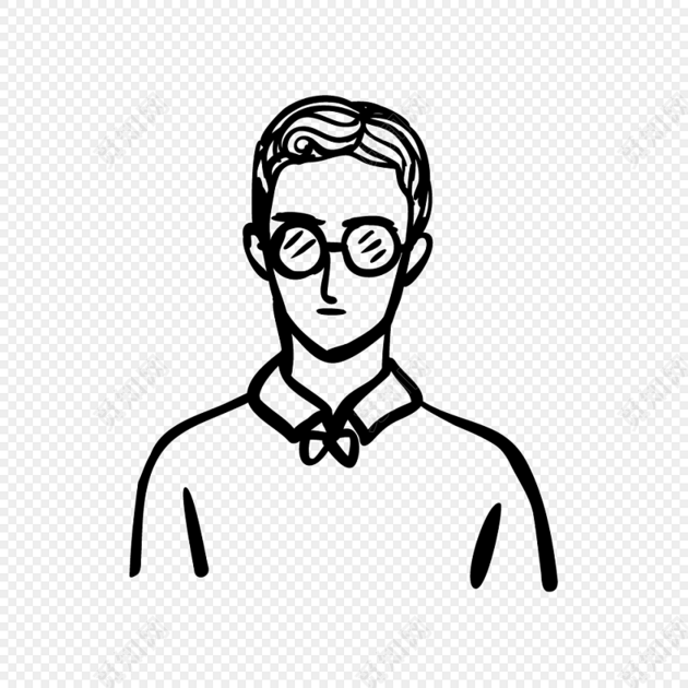 黑白卡通人物简笔画矢量素材