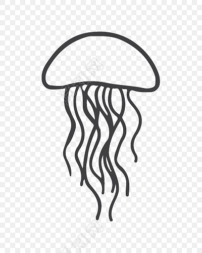黑白卡通水母简笔画矢量素材