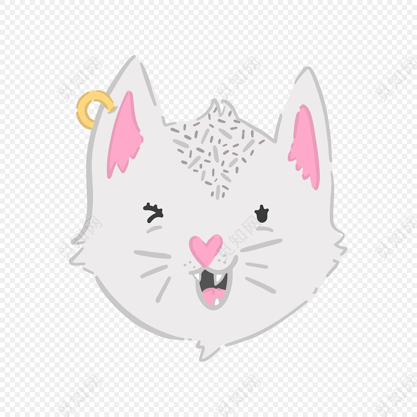 手绘卡通小猫头部素材