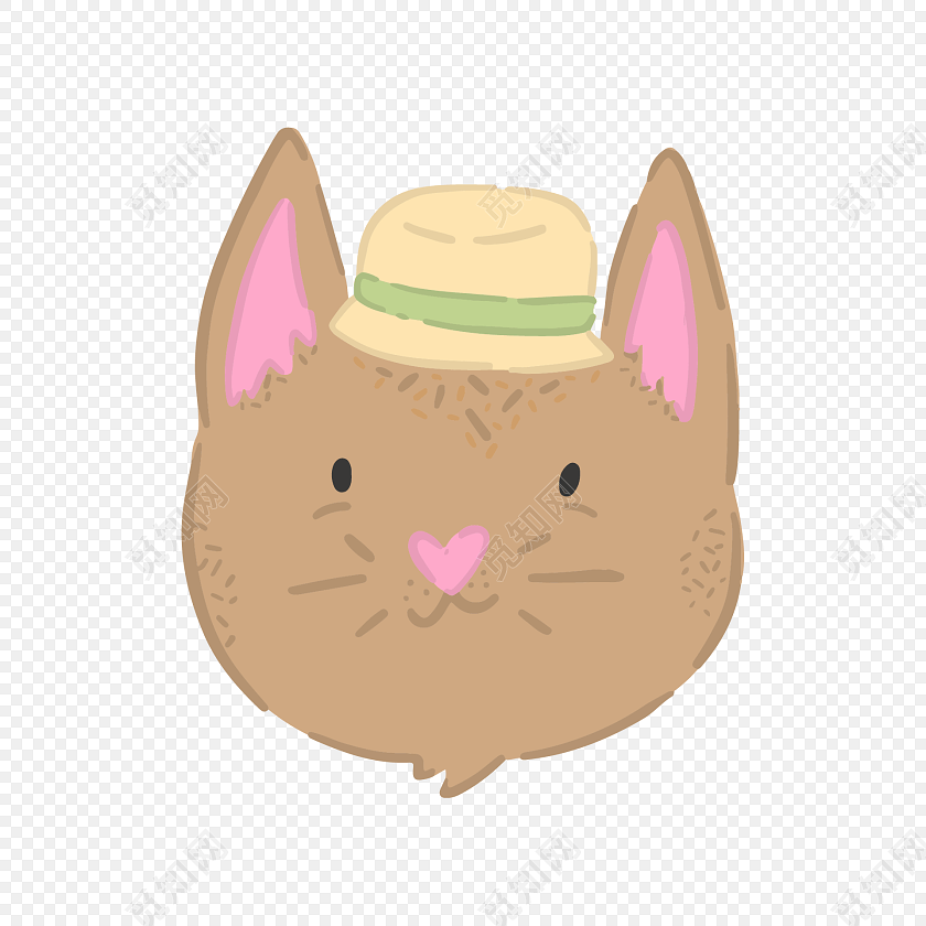 手绘卡通小猫头部素材