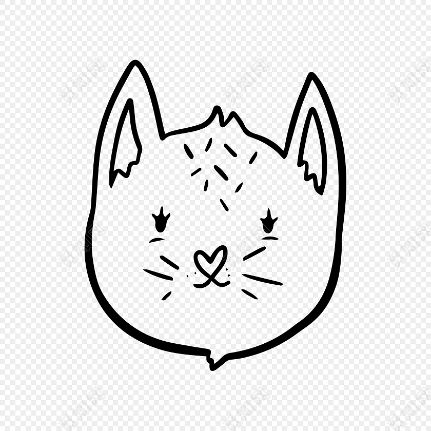 手绘卡通小猫头部素材