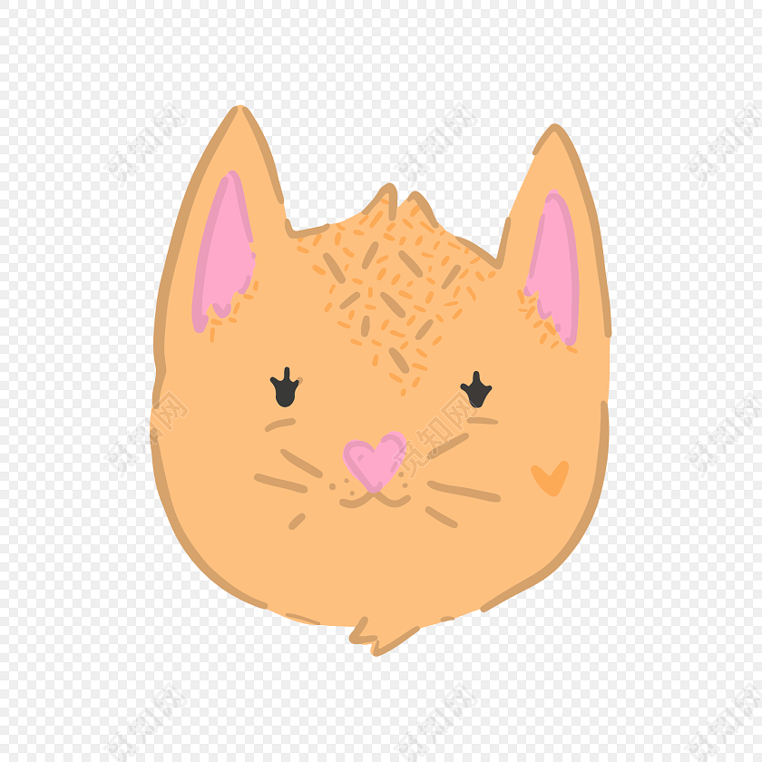 手绘卡通小猫头部素材