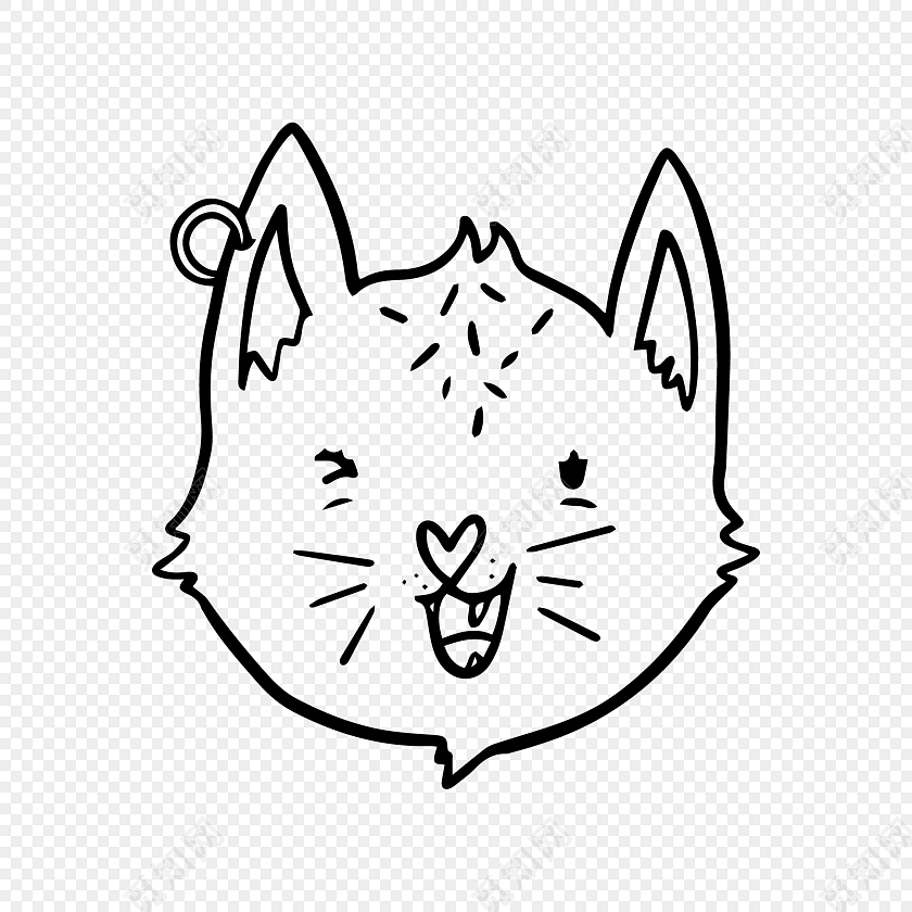 手绘卡通小猫头部素材