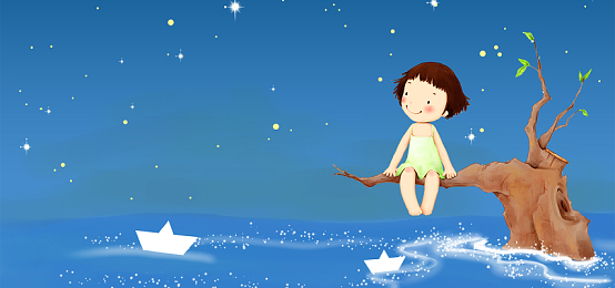 卡通小女孩蓝色星空banner