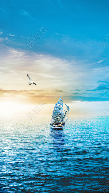 蓝色大气磅礴大海帆船企业励志海报背景