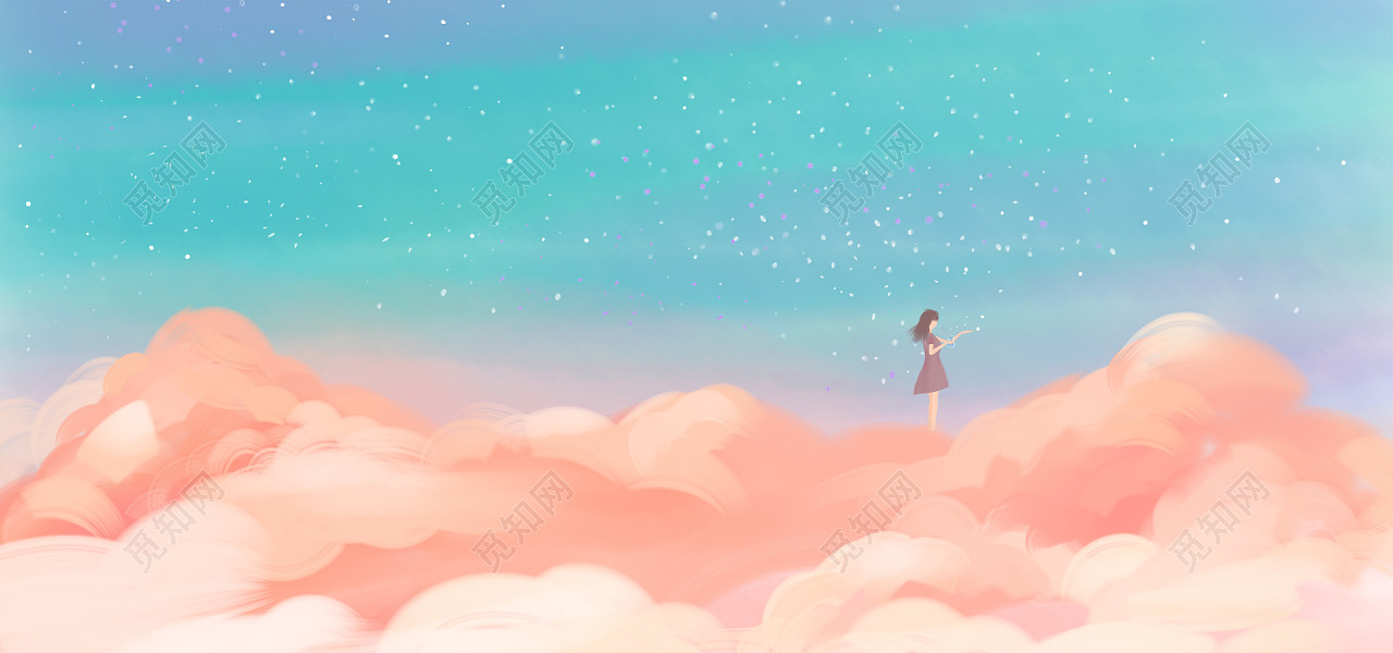 插画小清新手绘云端的鲸鱼banner