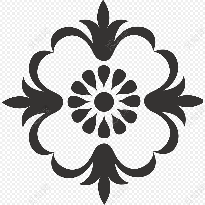 黑色线条花纹装饰彩绘矢量图素材