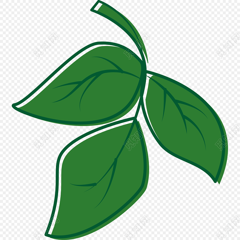 彩绘卡通绿色树叶免抠素材